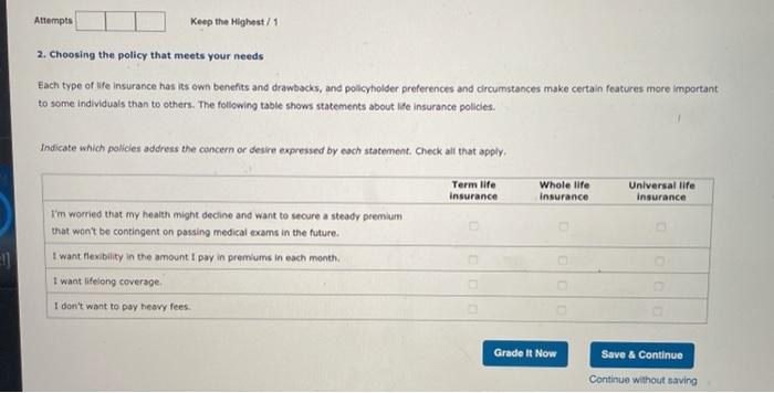  Attempts Keep the Highest / 1 2. Choosing the policy that