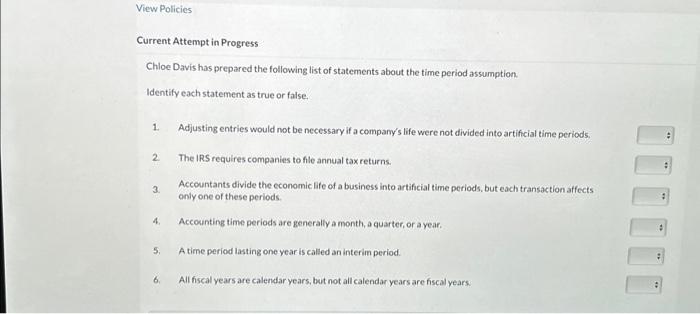  View Policies Current Attempt in Progress Chloe Davis has prepared the