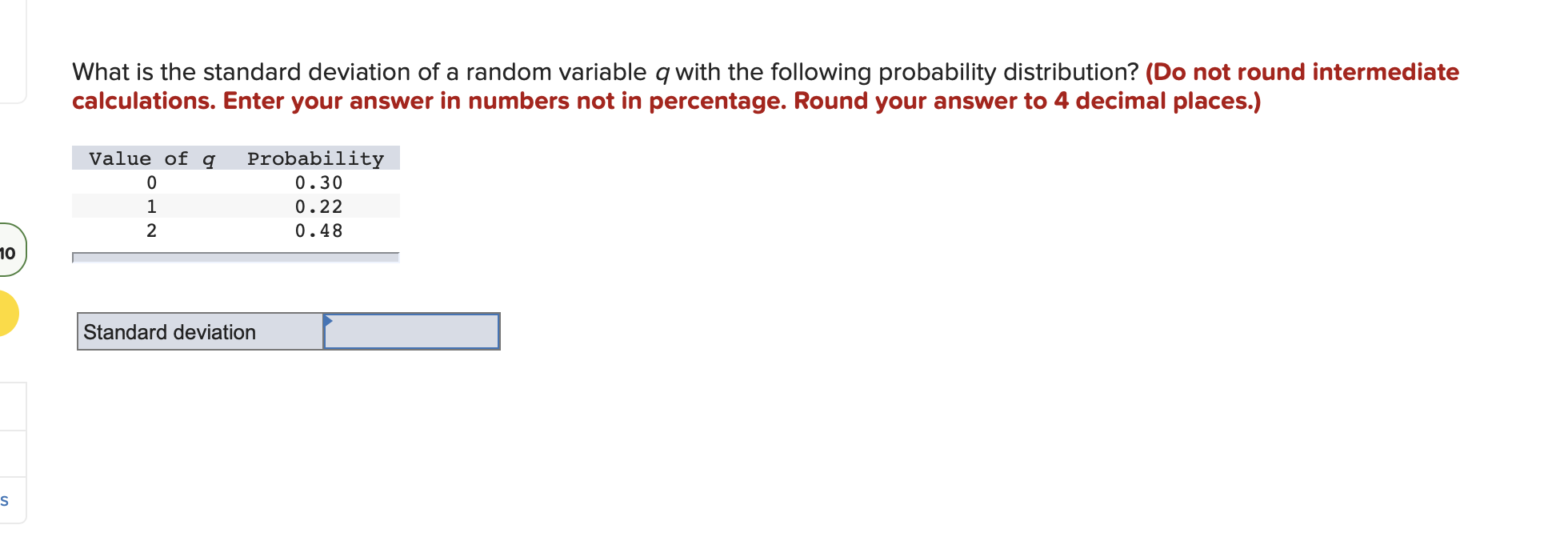  What is the standard deviation of a random variable q with