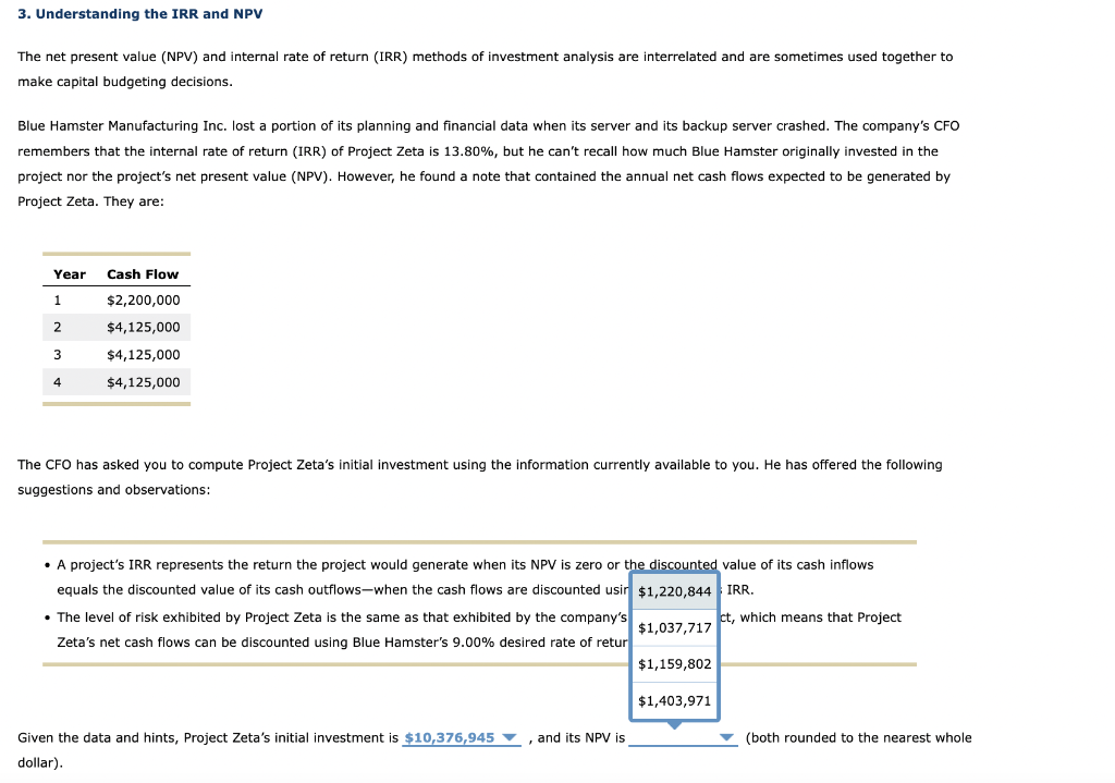 3. Understanding the IRR and NPV The net present value (NPV)