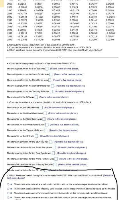 only the multiple choice questions :) a. Conpsle the average retum for