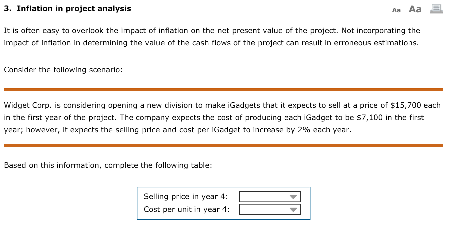  3. Inflation in project analysis Aa Aa E It is often