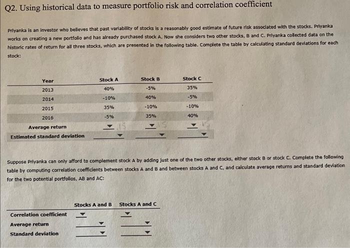  Q2. Using historical data to measure portfolio risk and correlation coefficient