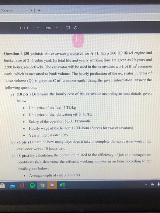  Chegg.com 5 / 5 119% + Question 4 (30 points): An