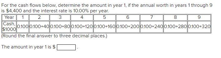  For the cash flows below, determine the amount in year 1