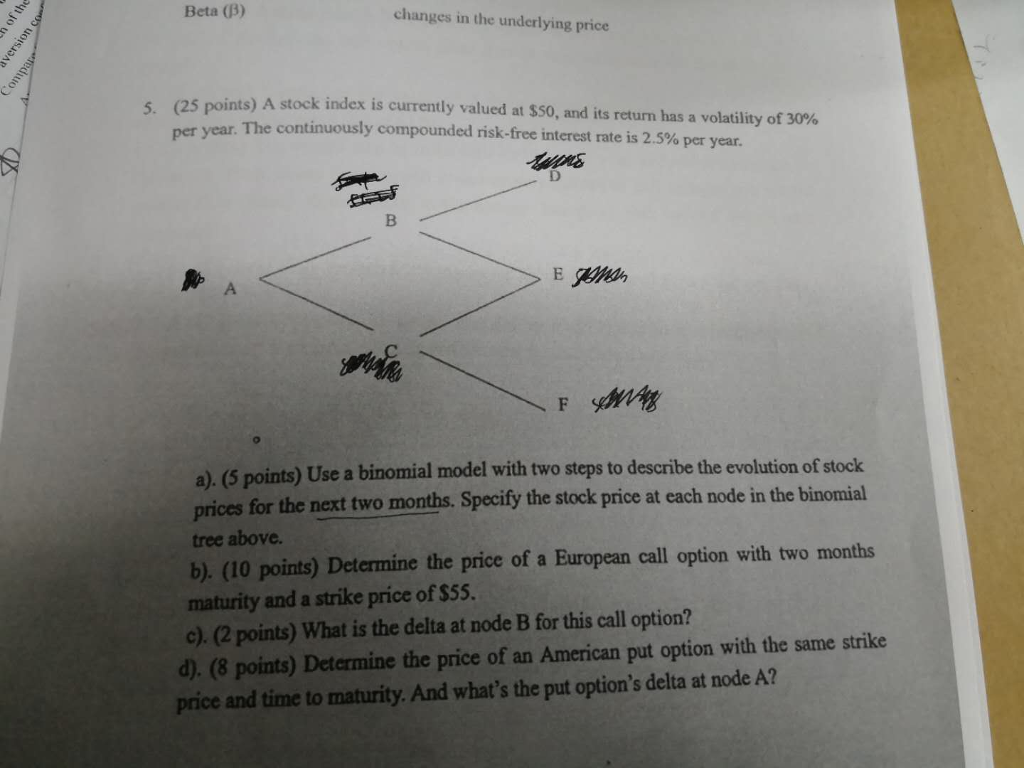 Question 5 THANK??? Beta (?) changes in the underlying price (25 points