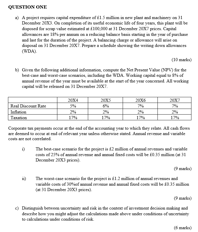  Please help with question a QUESTION ONE a) A project requires