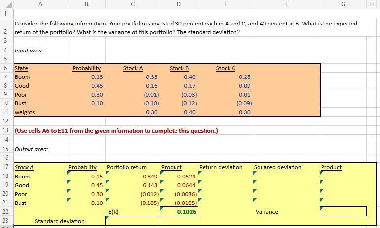 Excel formulas only please c H A B D E F