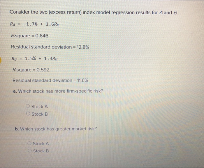  Consider the two (excess return) index model regression results for A