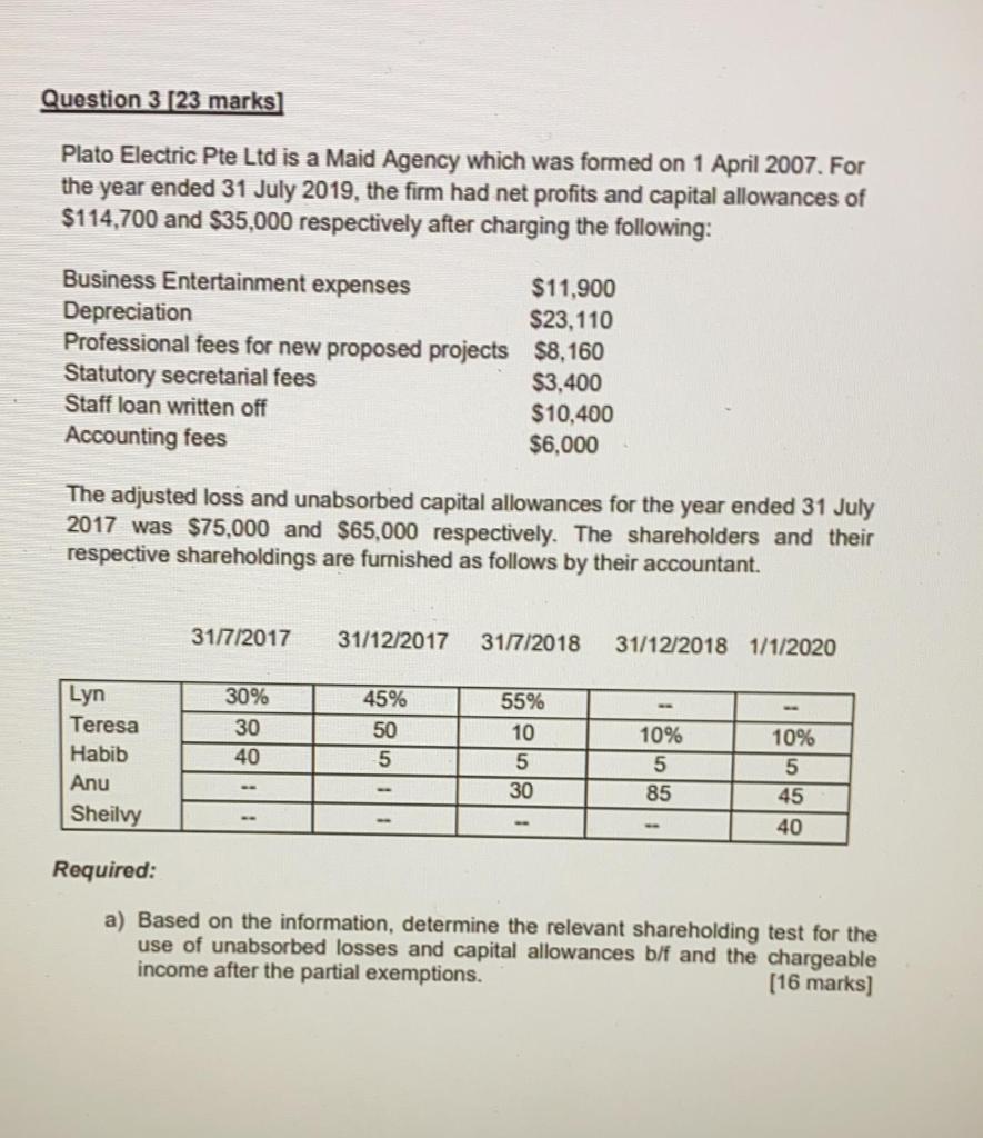 Question 3 [23 marks Plato Electric Pte Ltd is a Maid