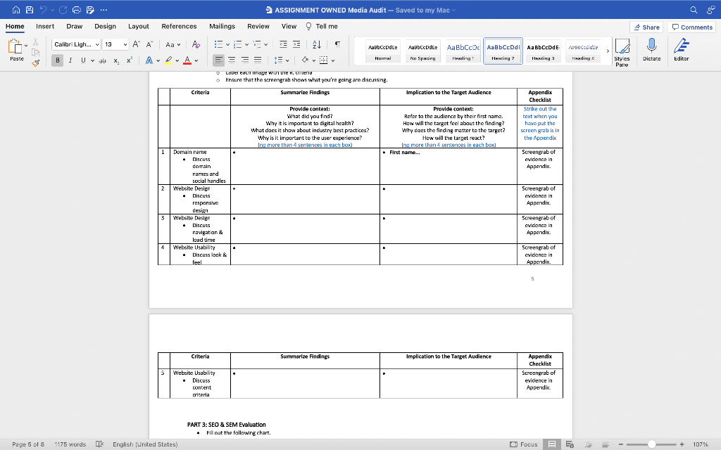 PART 2: Website Evaluation Fill out the following chart. Be sure to