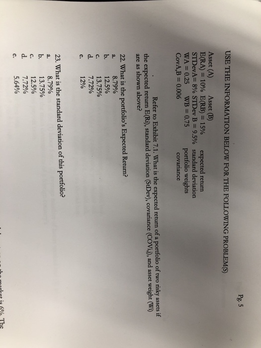  Pg. 5 USE THE INFORMATION BELOW FOR THE FOLLOWING PROBLEM(S Asset
