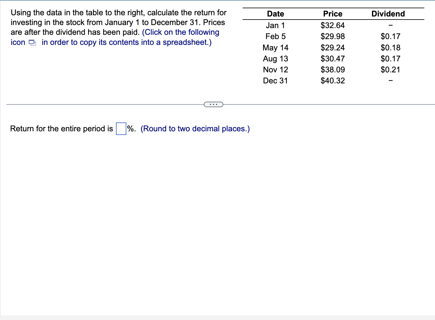 Using the data in the table to the right, calculate the