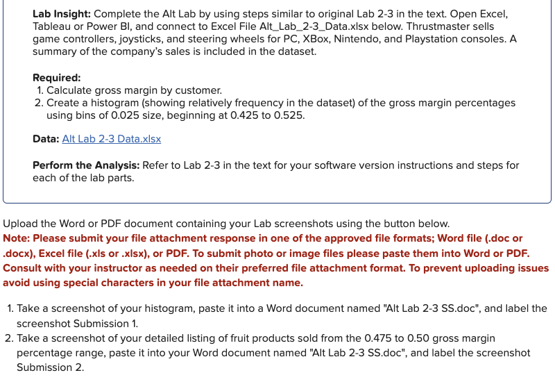 original Lab 2-3 in the text. Open Excel, Tableau or Power BI,