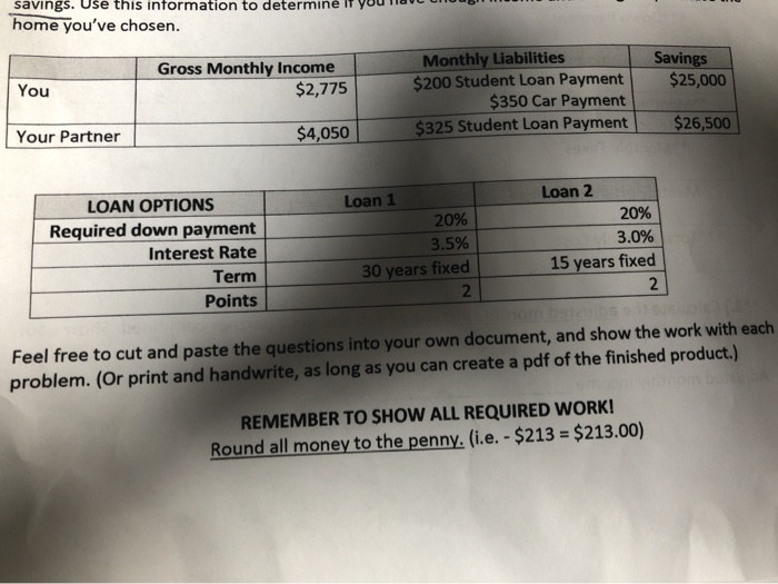 please help ( show work ) savings. Use this intormation to determine