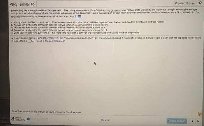  P8-3 (similar to) Question Help (Computing the standard deviation for a