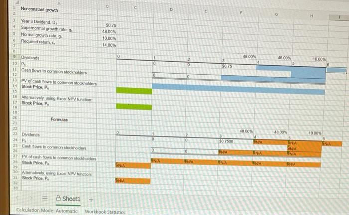 Please help fill in the colored areas. *Excel formulas please* 8 Nonconstant