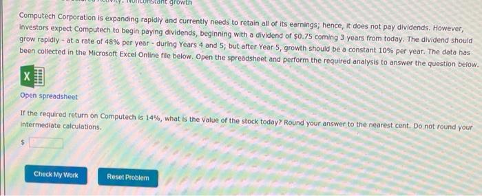 growth D Year 3 Dividend, Supernormal growth rate. Normal growth rate Required