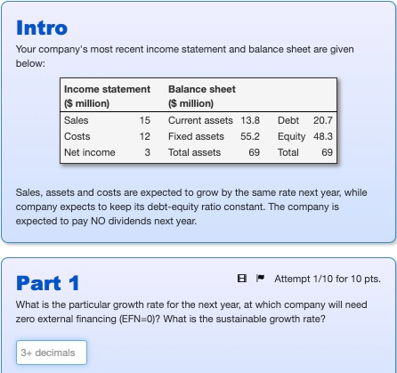 recent income statement and balance sheet are given below: Income statement ($