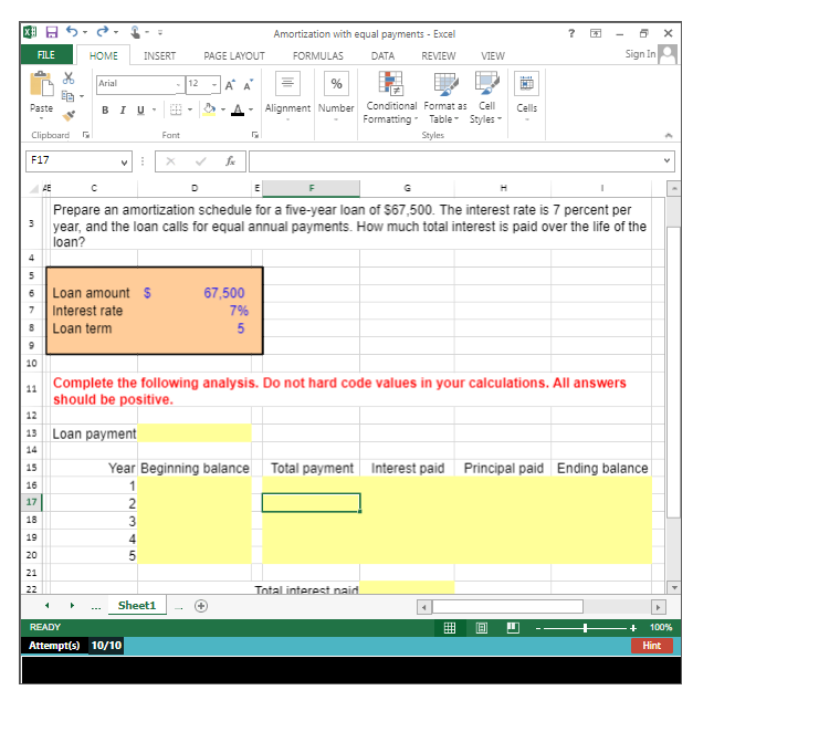  ? 5 X Amortization with equal payments - Excel FORMULAS DATA