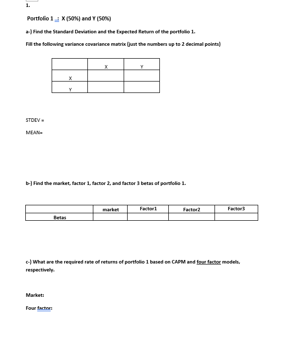 Return Standard Deviation 1.2 Y 12 2 Correlations X and Y 0.3