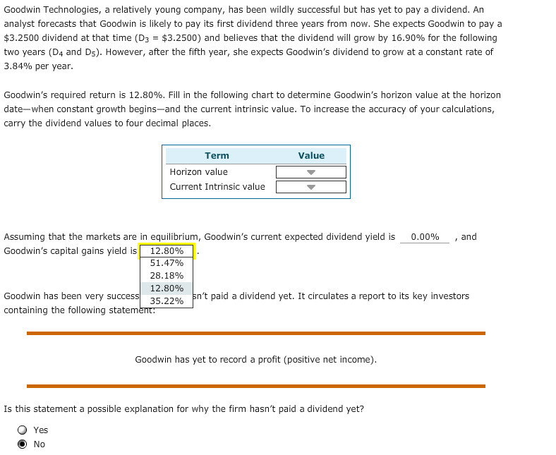 YOU HORIZON VALUE: (A)$51.47, (B)$36.06, (C)$61.76, (D)$43.75 CURRENT INTRINSIC VALUE: (A)$32.96, (B)$36.31,