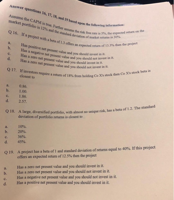  Answer questions 16, 17, 18, and 19 based upon the follon