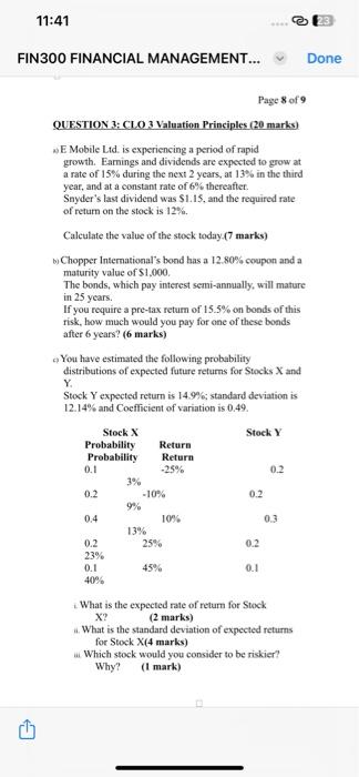  QUESTION 3: CIO 3 Valuation Principles (20 marks) wE Mobile Ltd.