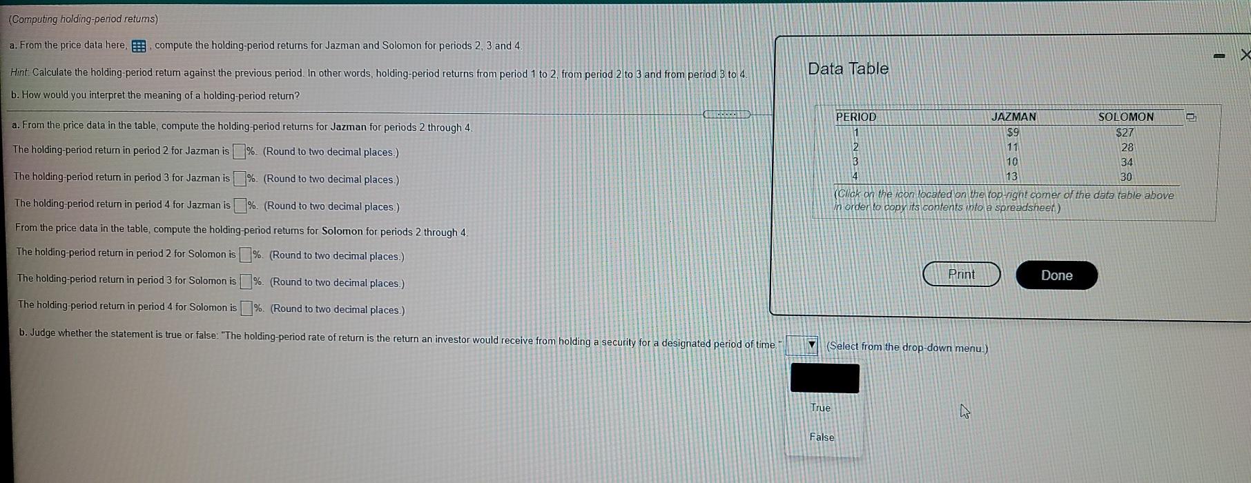  (Computing holding-period retums) a. From the price data here, E. compute