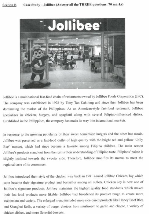  Section B Case Study - Jollibee (Answer all the THREE questions: