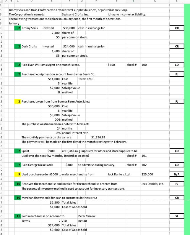 Using the transactions listed below post entries to the General Journal A