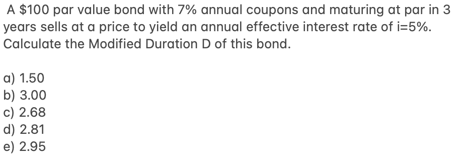  A \\( \\$ 100 \\) par value bond with \7 annual