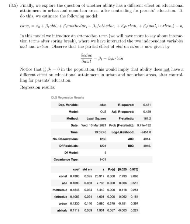 level of sig- nificance) that ability has the same effect on educational