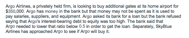 PLEASE INCLUDE FORMULAS! THANK YOU! Argo Airlines, a privately held firm,