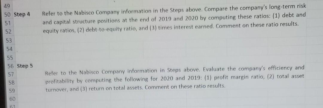 POINTS. 4 Step 1 5 Nabisco Company's year-end balance sheets follow. Express