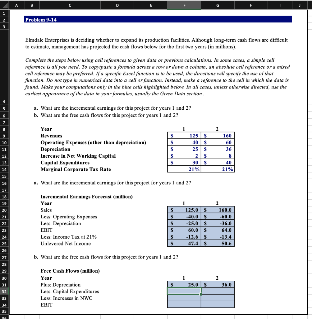 Solve for part (B) using cell references in excel Thank you