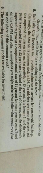 question no 8. U. To ll Wbuild be her expected return