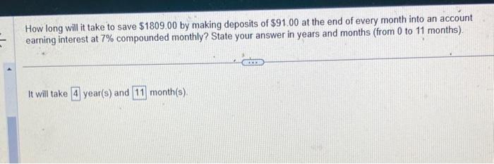  How long will it take to save $1809.00 by making deposits