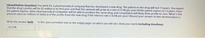 draw the timeline and show how to get answer (Quantitative Question) You