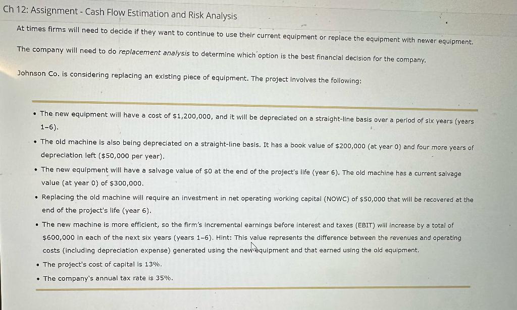 12: Assignment - Cash Flow Estimation and Risk Analysis At times