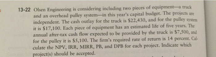  Use step by step without excel. 13-22 Olsen Engineering is considering