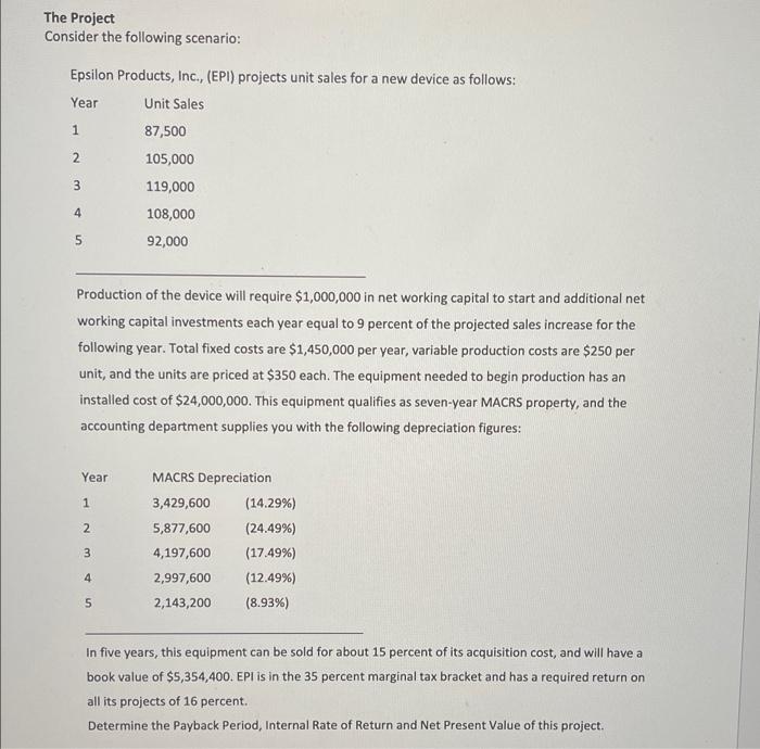  Please use excel format and show cell calculations, thanks. The Project