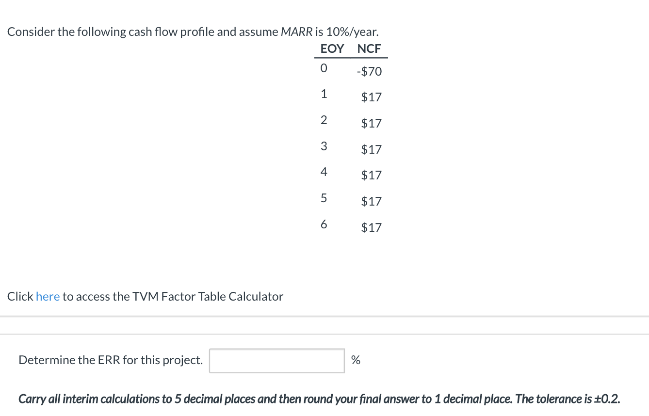  Need helping solving for ERR! Consider the following cash flow profile