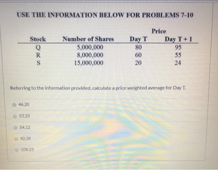  USE THE INFORMATION BELOW FOR PROBLEMS 7-10 Price Day T+1 95