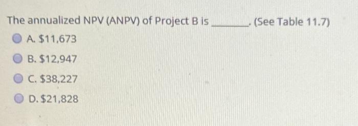 table below. The cost of capital for use in evaluating each of