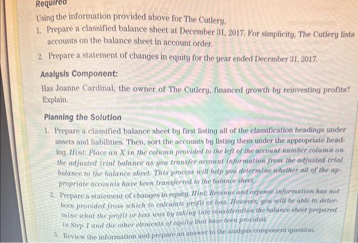  Using the information provided above for The Cutlery, 1. Prepare a