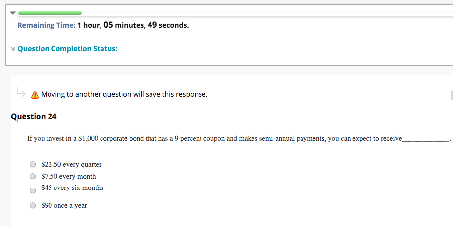  Remaining Time: 1 hour, 05 minutes, 49 seconds. Question Completion Status: