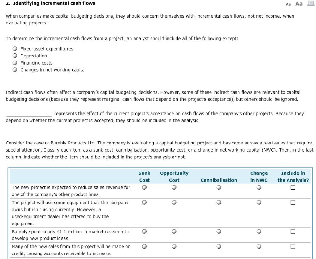  2. Identifying incremental cash flows Aa Aa When companies make capital