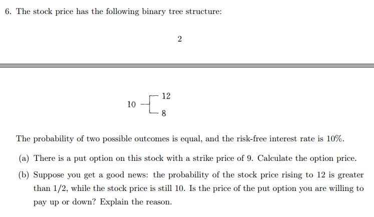  6. The stock price has the following binary tree structure: 2