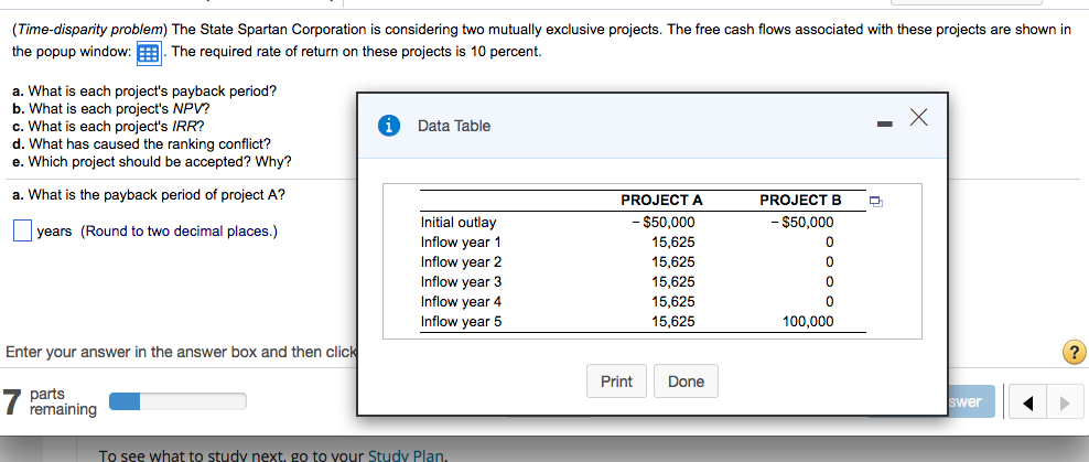  (Time-disparity problem) The State Spartan Corporation is considering two mutually exclusive